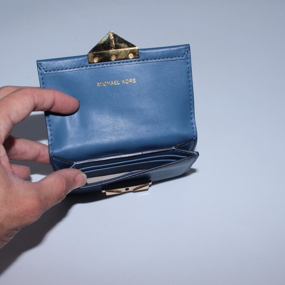 MICHAEL KORS Jet Set Travel Card Case Wallet MK Blue Leather NWT - Picture 5 of 5